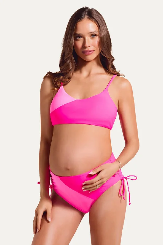 Tie Side Color Block Maternity Swimsuit | Two Piece Bikini With Reversible Top