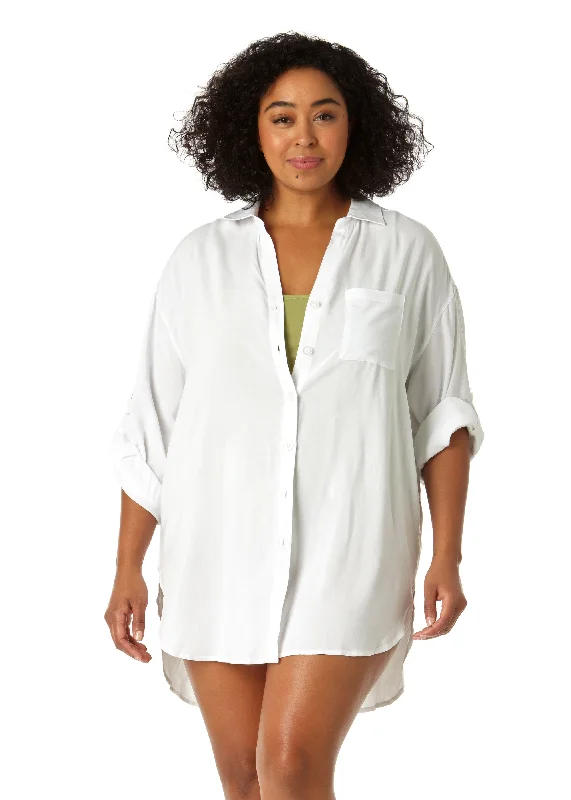 Women's Plus Size Live In Color Button Down Shirt Swimsuit Cover Up