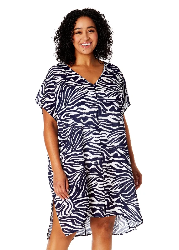 Women's Plus Size Zebra Shadow Easy Tunic Swimsuit Cover Up