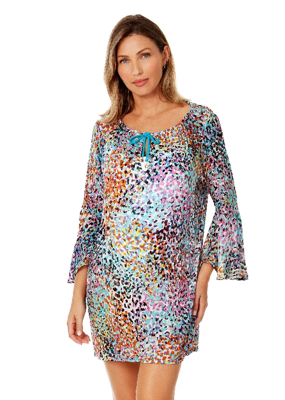 Women's Sunset Dot Bell Sleeve Tunic Swimsuit Cover Up