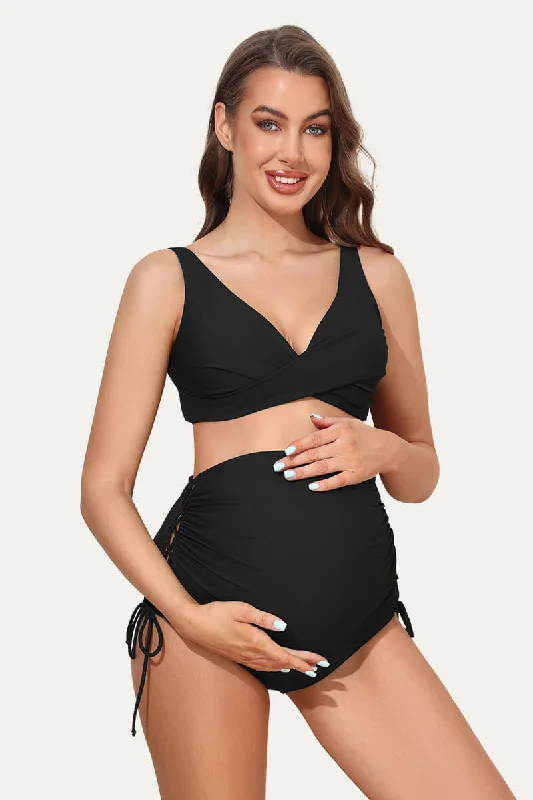 Wrap Front Lace Up Maternity Bikini Swimsuit | Adjustable Side Tie Bottom